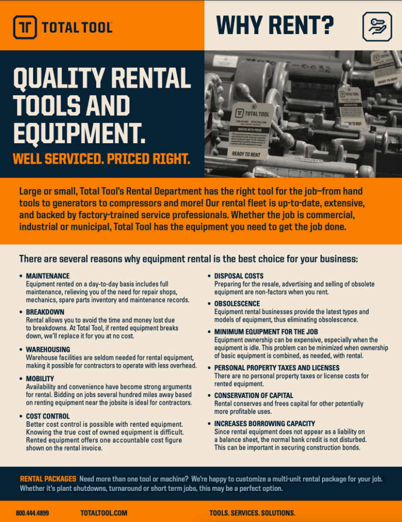 Industrial Tool Rental Why Rent from Total Tool